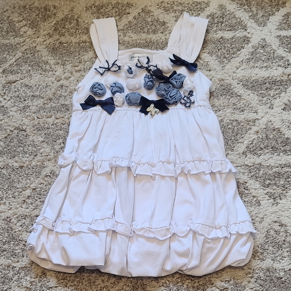 4 for $28 - Artigli Girl - Girls 3T White Dress with Blue Flowers and Bows